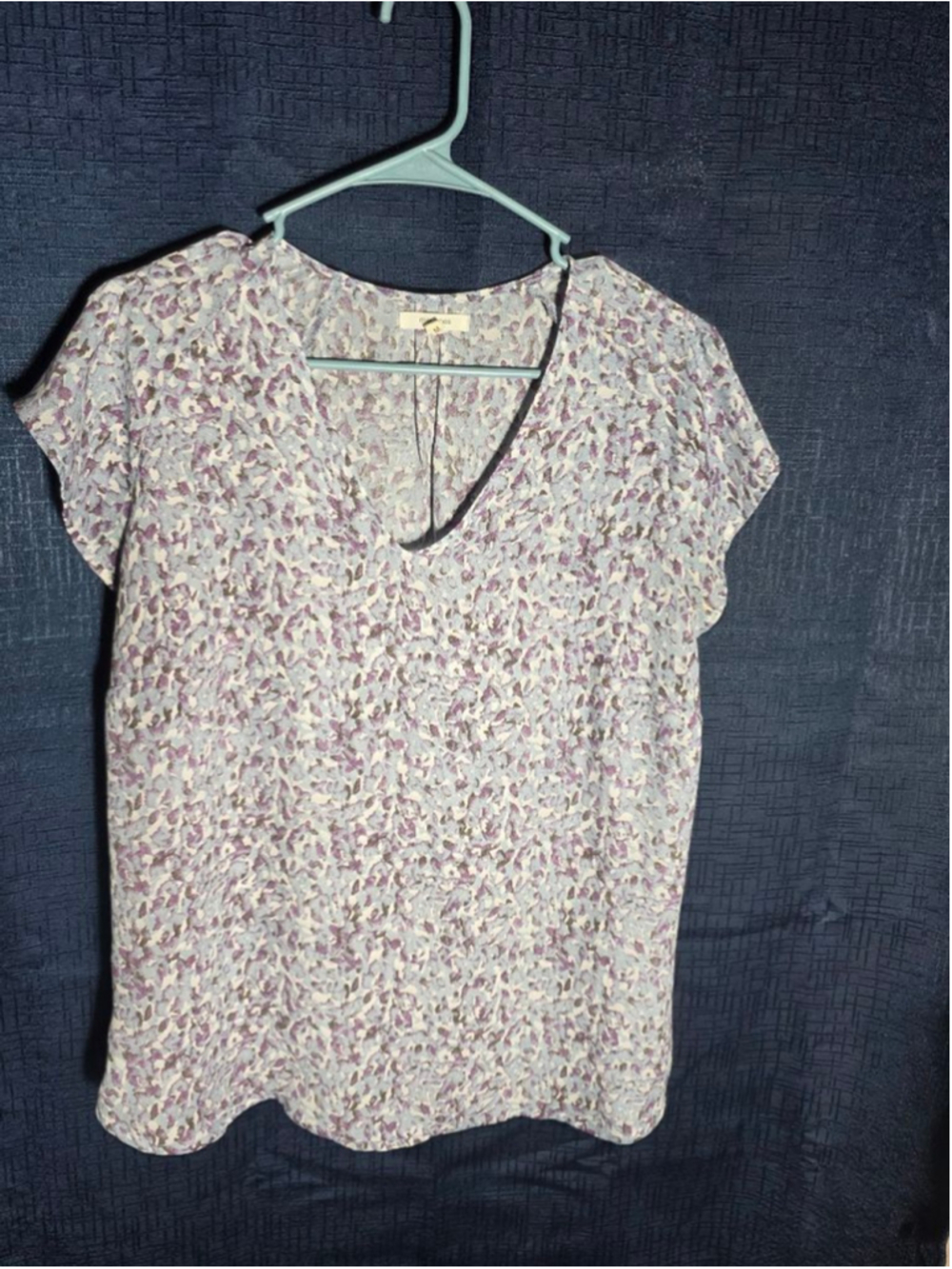 Women's Maurices Short Sleeve Tee M Light Blue Purple Floral cottagecore dressy